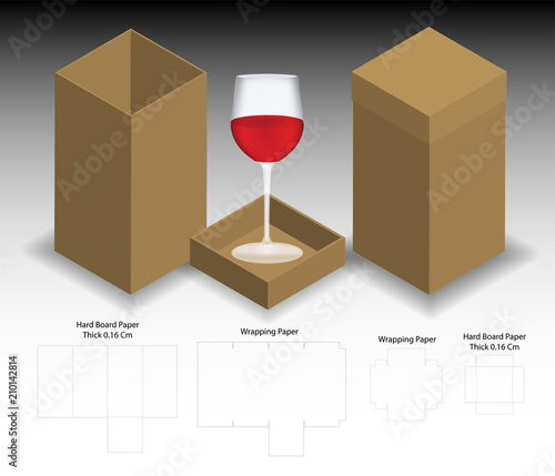 rigid box for wine glass mockup with dieline