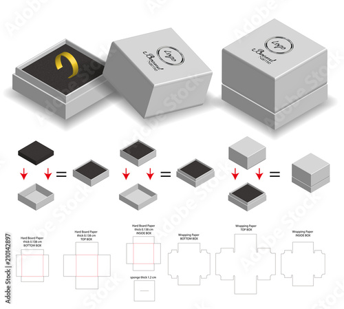 rigid box for ring product mockup with dieline