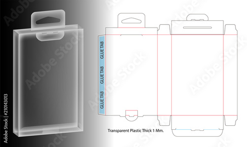 hanging plastic box 3d mockup with dieline