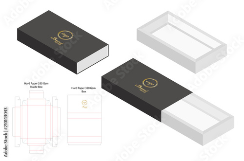 hard paper slide box 3d mockup with dieline