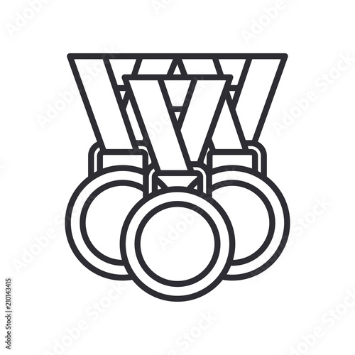 Line vector olympic medal and winner award icon. Sport equipment, success symbol. Athletic competition. Championship reward, win trophy. Retro style illustration and element for your design wallpaper.