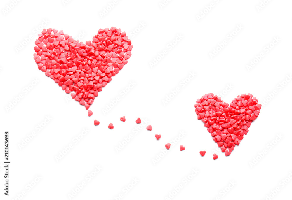 Hearts made of sweet candies on white background Hearts made of sweet candies on white background