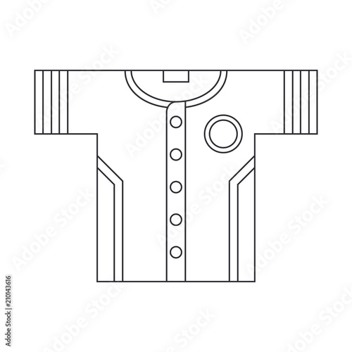 Line vector icon hockey, rugby, baseball uniform shirt and jacket. Sport equipment success symbol. Athletic competition activity. College outdoor training team game. Retro style illustration element.
