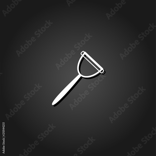 Kitchenware peeler icon flat. Simple White pictogram on black background with shadow. Vector illustration symbol