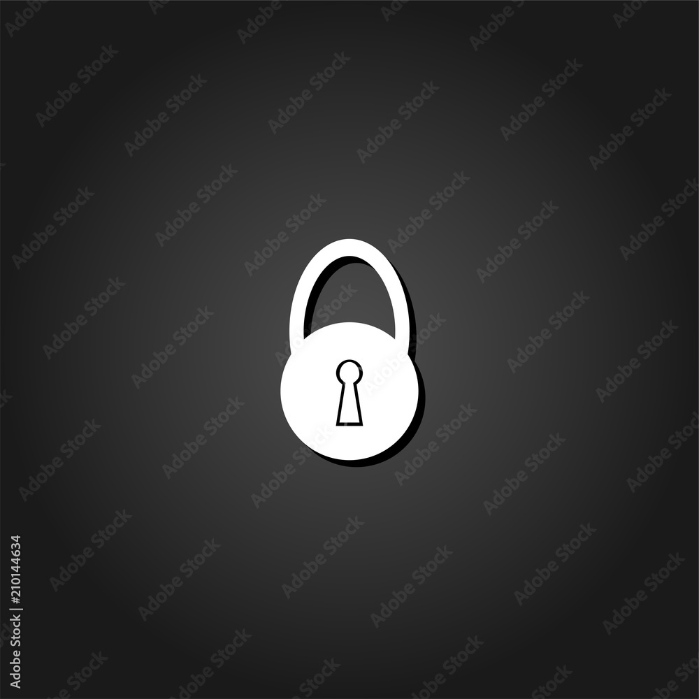 Lock icon flat. Simple White pictogram on black background with shadow. Vector illustration symbol Lock icon flat. Simple White pictogram on black background with shadow. Vector illustration symbol