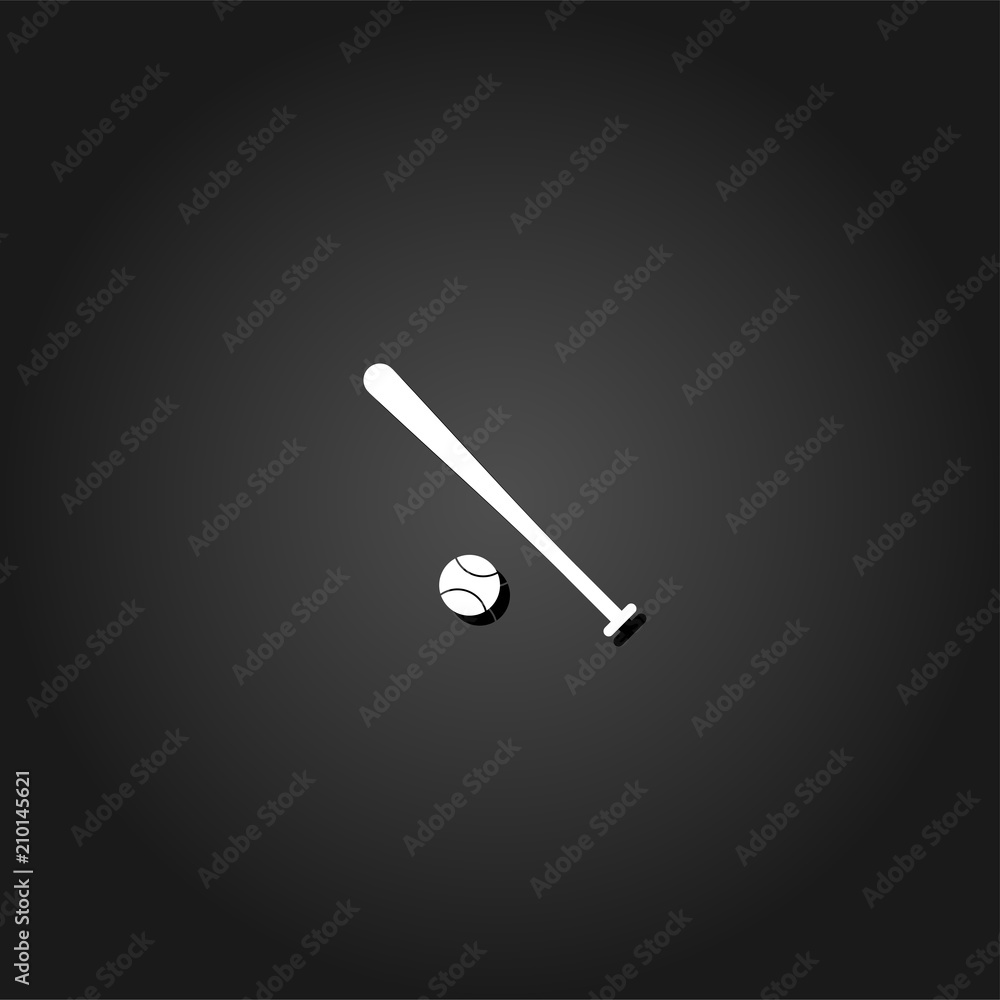 Baseball icon flat. Simple White pictogram on black background with shadow. Vector illustration symbol Baseball icon flat. Simple White pictogram on black background with shadow. Vector illustration symbol
