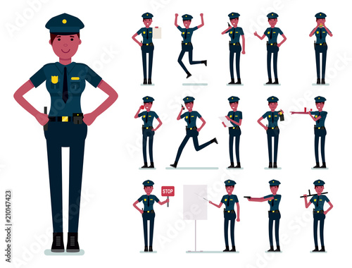 Policewoman character vector design. Female african police officer. Vector cartoon flat design illustration isolated on white background.