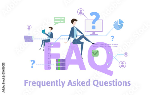 FAQ, frequently asked questions. Concept with keywords, letters and icons. Colored flat vector illustration on white background.