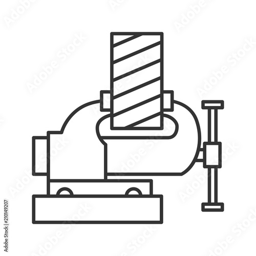 Bench vice fixing wooden plank linear icon