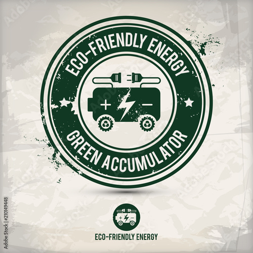 alternative eco friendly cabriolet car stamp containing: two environmentally sound eco motifs in circle frames, grunge ink rubber stamp effect, textured paper background, eps10 vector illustration