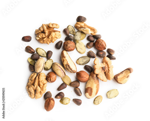 Different nuts on white background