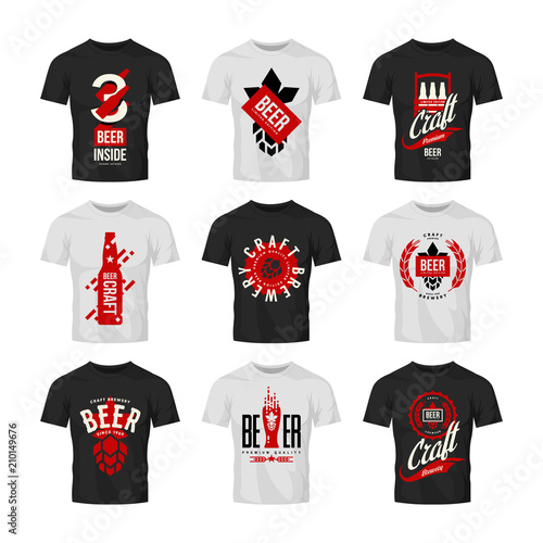 Modern craft beer drink vector logo sign for bar, pub, brewery or brewhouse isolated on t-shirt mock up.