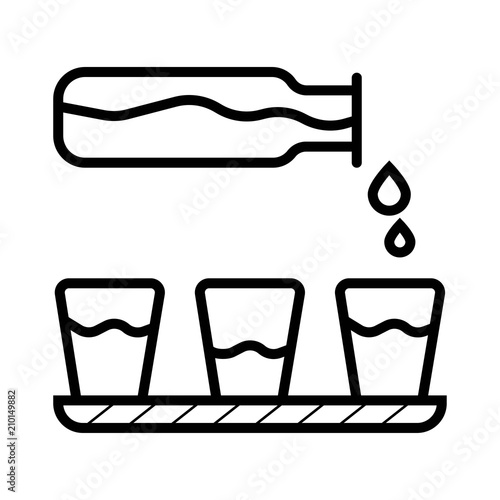 bottle of water and glass cups