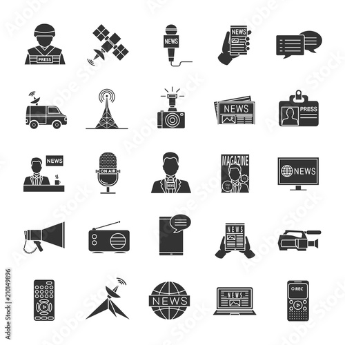 Mass media glyph icons set