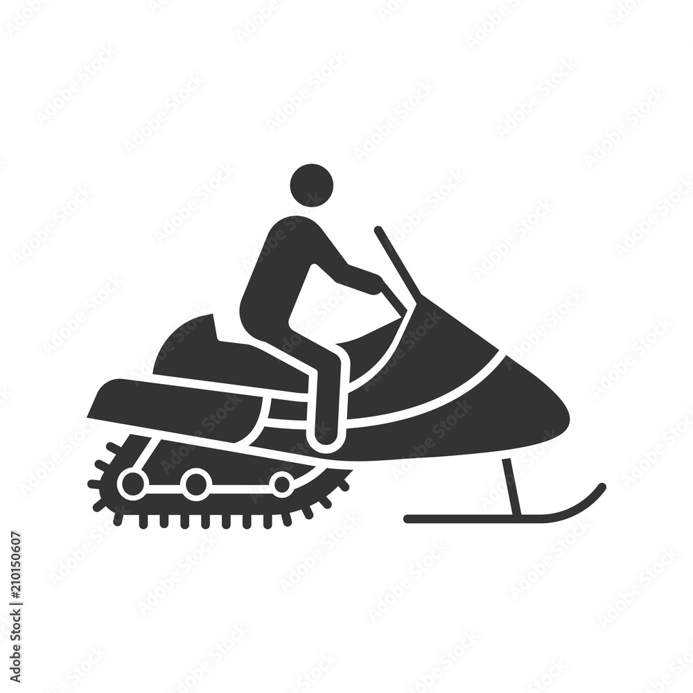 Man driving snowmobile glyph icon