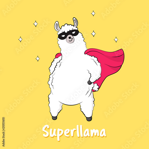 Cute cartoon lama, doodle vector. character sticker patche