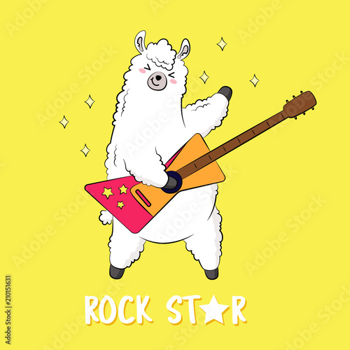 Cute cartoon lama, doodle vector. character sticker patche