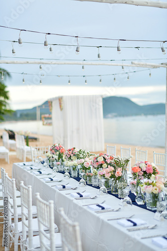 Beach Wedding Ceremony on the beach with sea and sky in romantic