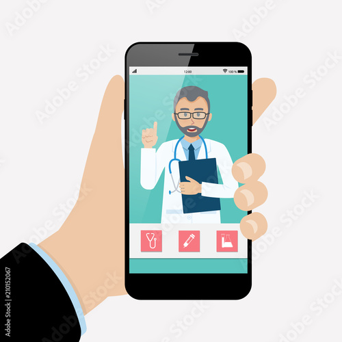Online doctor consultation technology in smartphone vector.