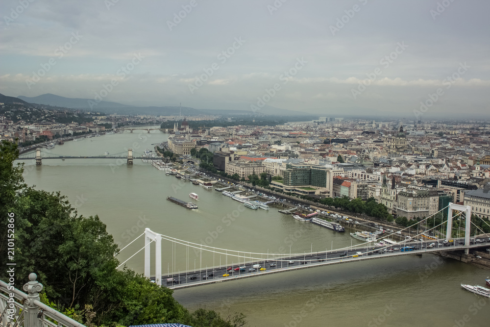 Budapest from above cityscape panorama in rainy day