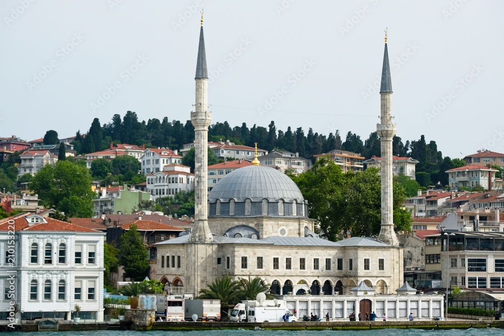 ISTANBUL, TURKEY - MAY 24 : View of Beylerbeyii Mosque in Istanbul Turkey on May 24, 2018. Unidentified people