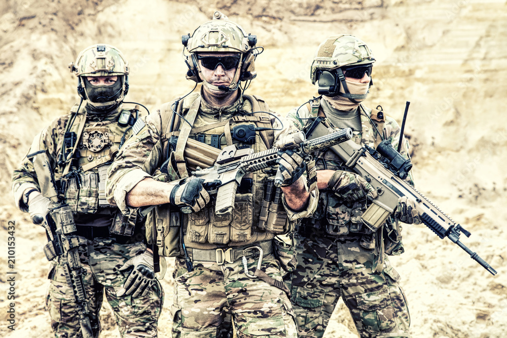 Group portrait of US army elite members, private military company