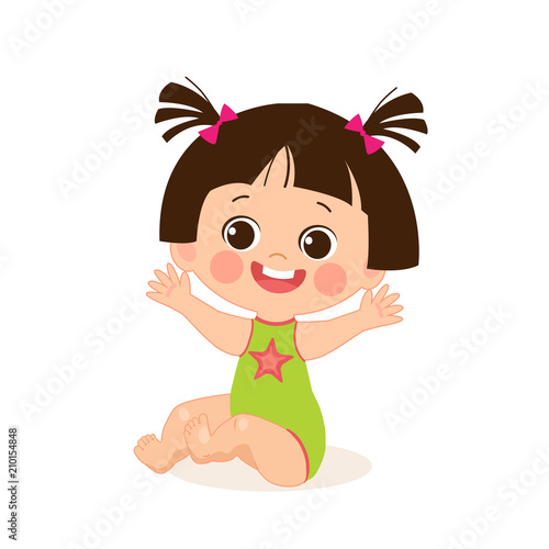 Happy Holidays. Vector Baby Sitting Illustration, Cute Baby Girl, Cartoon  Little Kid On White Background. Child Colorful Cartoon Character Vector  Illustration. Happy Childhood Memories. Stock Vector | Adobe Stock