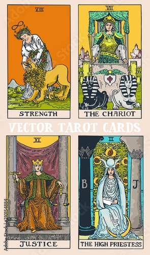 Tarot cards deck colorful vector illustration with magic and mystic graphic details 