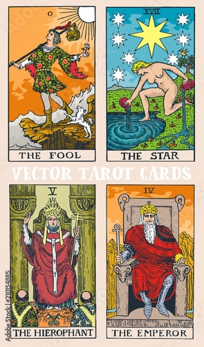 Tarot cards deck colorful vector illustration with magic and mystic graphic details 