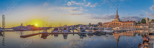 SOCHI, RUSSIA-JUNE 2, 2018: Sunset at the Seaport.