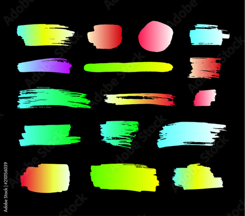 Vector Colorful Paint Smears, Neon Colors Brush Strokes Set, Isolated.