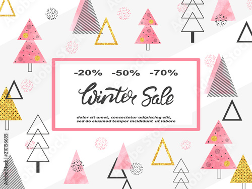 Winter sale poster design. Vector trendy shopping background.