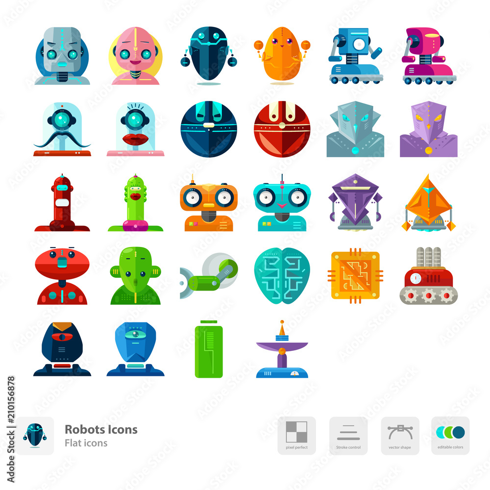 Robots icons Stock Vector | Adobe Stock