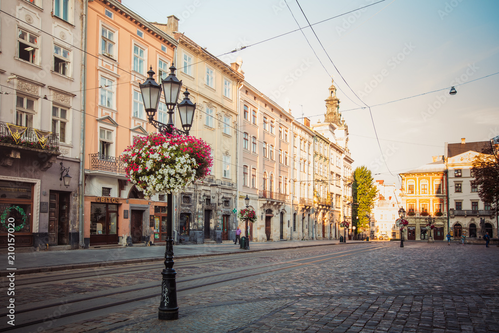 lantern on Market square in Lviv, Ukraine