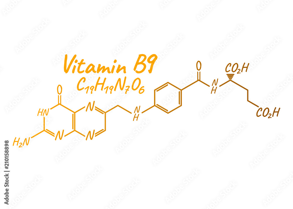 Vitamin B9 Label and Icon. Chemical Formula and Structure Logo. Vector Illustration Vitamin B9 Label and Icon. Chemical Formula and Structure Logo. Vector Illustration