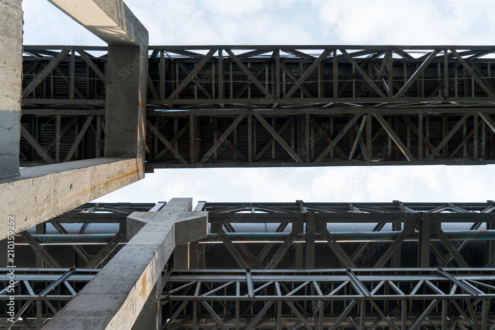 Factory buildings, pipes and industrial structures