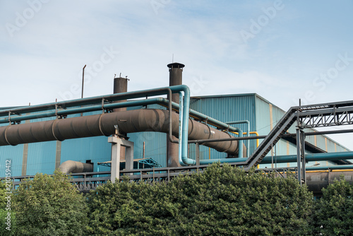 Factory buildings, pipes and industrial structures