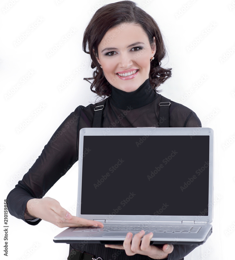 closeup.modern business woman showing a laptop. closeup.modern business woman showing a laptop.