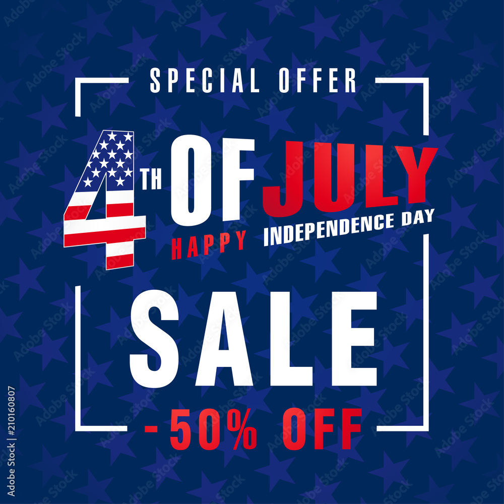 4th Of July USA, Independence Day Sale promotion background. Fourth of july  sale flyer, Discount special offer -50% off. Online Sale vector banner  Stock Vector | Adobe Stock