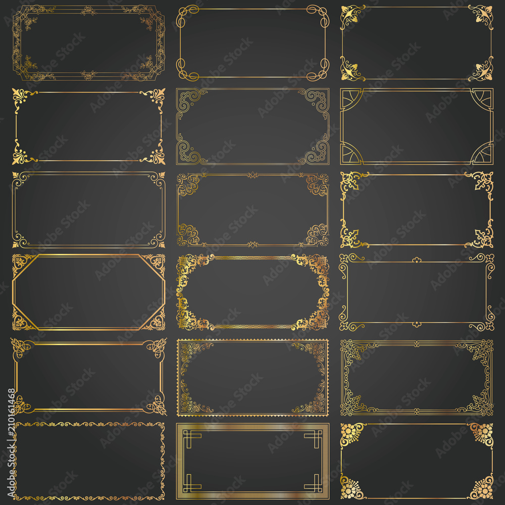 Fototapeta premium Decorative rectangle frames and borders set vector gold