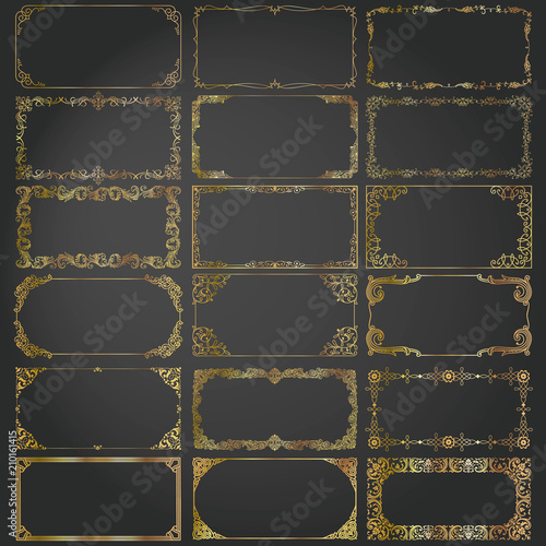 Decorative rectangle frames and borders set vector gold