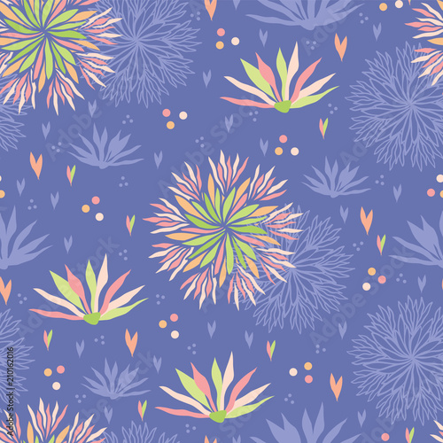 Blue Pink Seamless Flower Background, Delightful Floral Illustration for Summer Fashion Prints, Textiles, Fabric, Scrapbooking, Home Decor & Pretty Web Stationery, TrendyVector Surface Pattern Design  photo