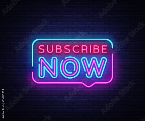 Subscribe Now neon signs vector. Subscribe Now text Design template neon sign, light banner, neon signboard, nightly bright advertising, light inscription. Vector illustration