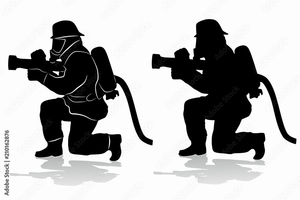 Fototapeta premium silhouette of a fireman, vector draw