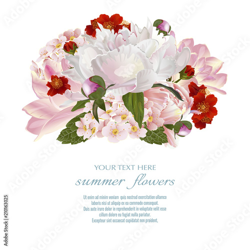Template for greeting cards, wedding decorations, sales.Vector floral composition with summer flowers. Spring or summer design.