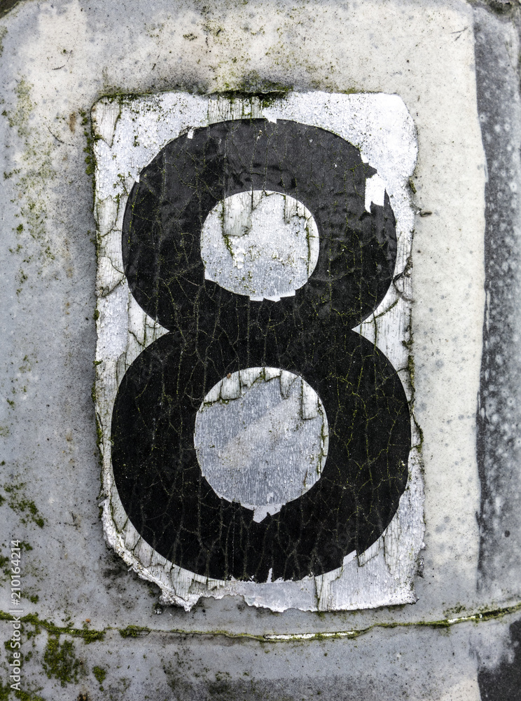 Written Wording in Distressed State Typography Found Number Eight 8 Written Wording in Distressed State Typography Found Number Eight 8