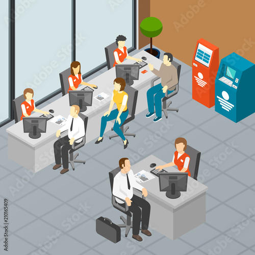 Bank Branch Isometric Composition