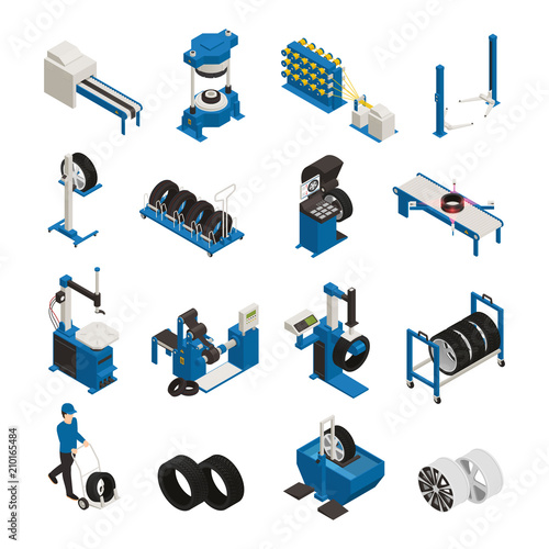 Tire Production Isometric Icons