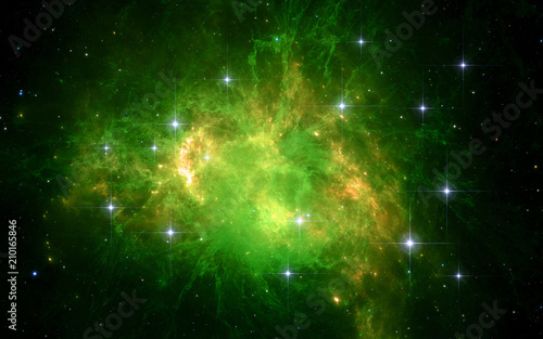 Fototapeta Naklejka Na Ścianę i Meble -  Glowing giant green blob of gas and dust, Lyman-alpha radiation.