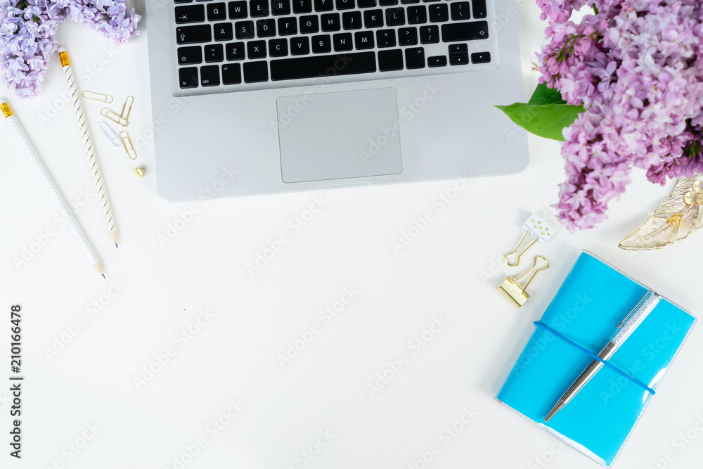 Flat lay home office workspace Flat lay home office workspace